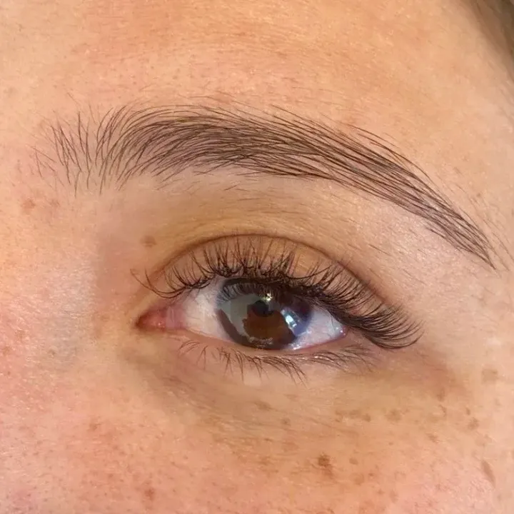 Natural-looking lash extensions on a brown eye, adding length and curl without extra density